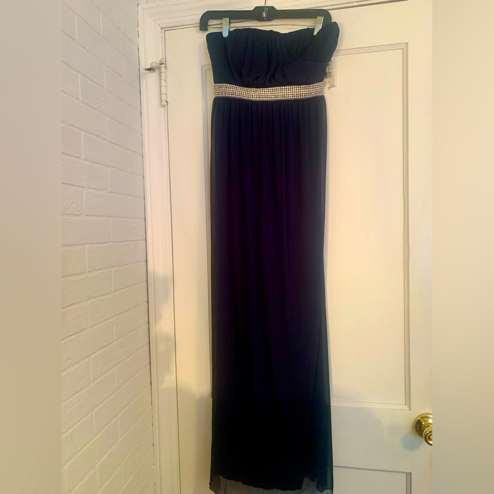 NWT Crystal Doll Dark Navy Blue Strapless Gown Size 13